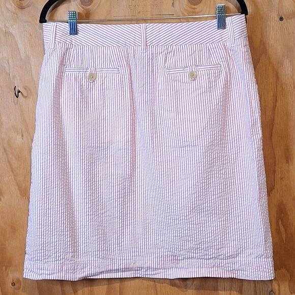 L.L.Bean Skirt Women Size 10 Petite Pink White Seersucker Striped Classic Preppy - Picture 4 of 8